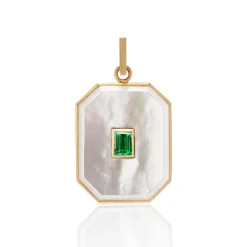 Large Mother of Pearl Emerald Baguette Bezel Charm