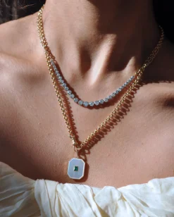 Large Mother of Pearl Emerald Baguette Bezel Charm