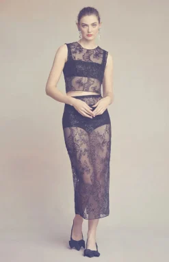 Laurence Top in Black Organza with Ribbon Embroidery