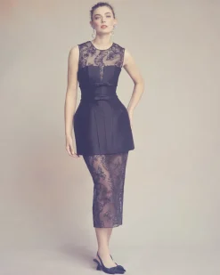 Laurence Top in Black Organza with Ribbon Embroidery