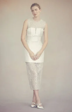 Laurence Top in Ivory Organza with Ribbon Embroidery