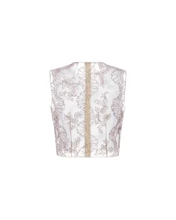 Laurence Top in Ivory Organza with Ribbon Embroidery