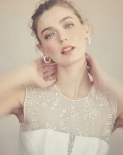 Laurence Top in Ivory Organza with Ribbon Embroidery