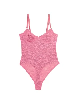 Le Stretch Lace Bodysuit in Pink Cadillac