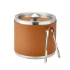 Leather Ice Bucket with Tongs in British Tan