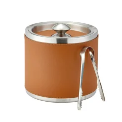 Leather Ice Bucket with Tongs in British Tan