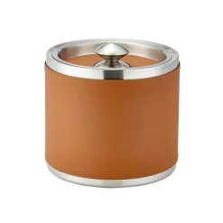 Leather Ice Bucket with Tongs in British Tan