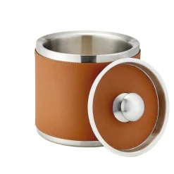 Leather Ice Bucket with Tongs in British Tan
