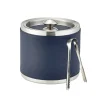 Leather Ice Bucket with Tongs in Blue