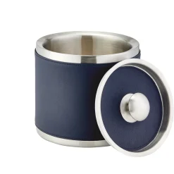 Leather Ice Bucket with Tongs in Blue
