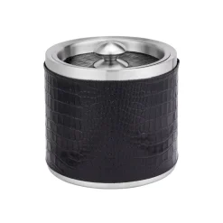 Leather Ice Bucket with Tongs in Crocodile Embossed Leather