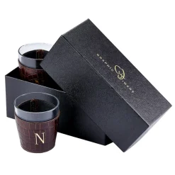 Leather Wrapped Glass Set in Crocodile Embossed Leather