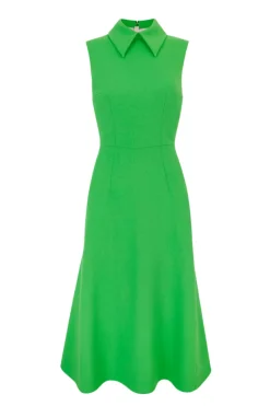 Leontine Dress In Fresh Green Single Wool Crepe