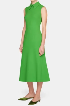 Leontine Dress In Fresh Green Single Wool Crepe