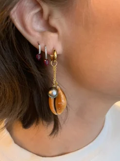 Les Charmantes Tahitian Pearl & Shell Charm Gold Earrings