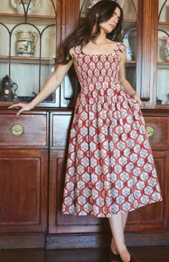 Lettie Dress in Saffron Trellis