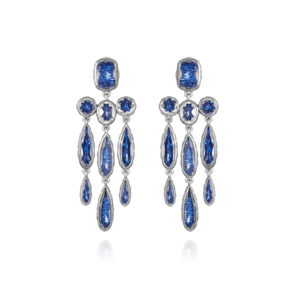 L&H Bride Long Girandole Earrings in Midnight Blue