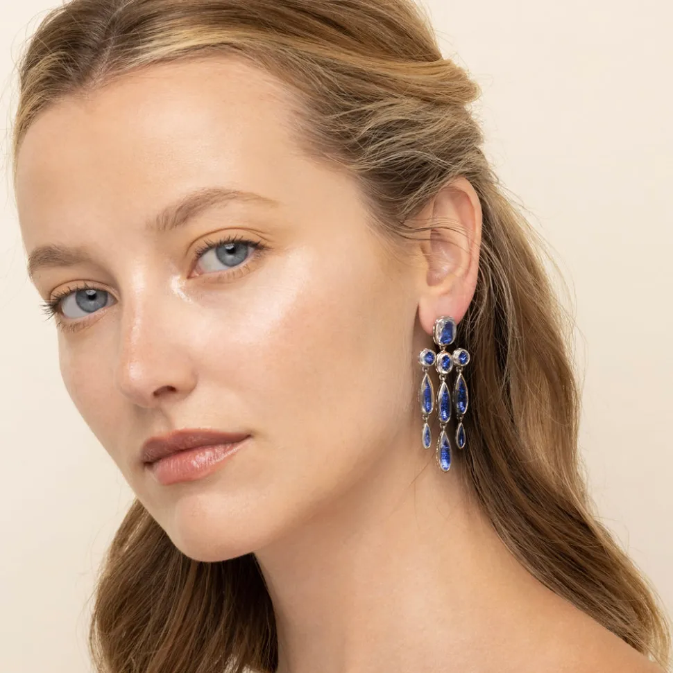 L&H Bride Long Girandole Earrings in Midnight Blue