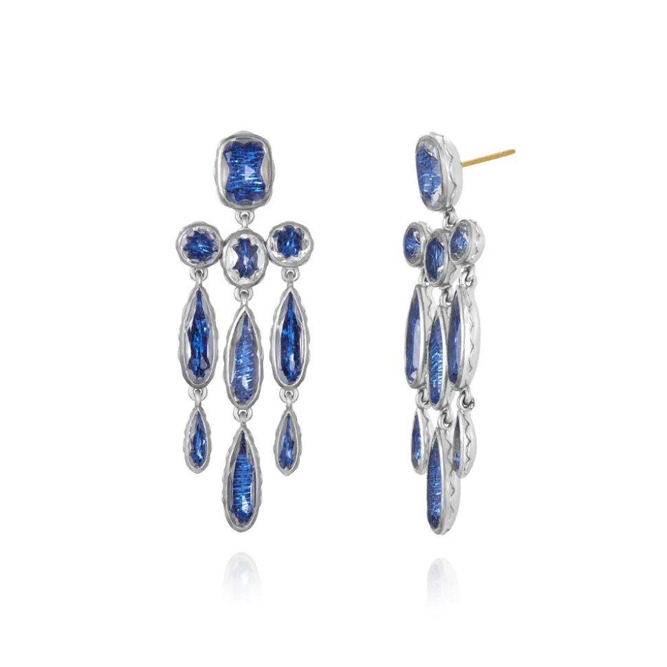 L&H Bride Long Girandole Earrings in Midnight Blue