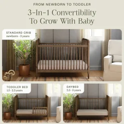 Liberty 3-in-1 Convertible Spindle Crib with Toddler Bed Conversion Kit in Natural Walnut