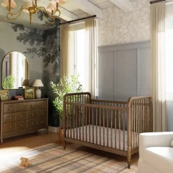 Liberty 3-in-1 Convertible Spindle Crib with Toddler Bed Conversion Kit in Natural Walnut