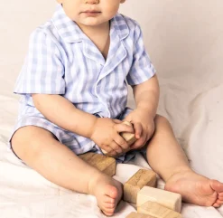 Light Blue Gingham Summer Romper