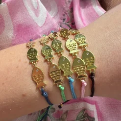 Light Blue Triple Fish Cord Bracelet