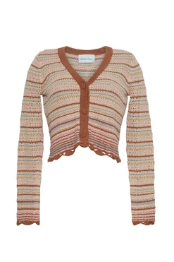 Lilana Cardigan in Clay Striped Lurex Crochet