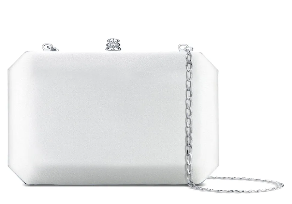 Lily Clutch in Pegasus White IDRO Treated Satin