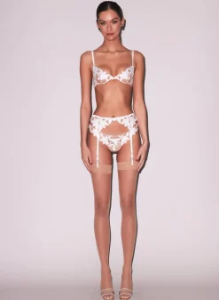 Lily Embroidery Garter Belt in Ivory