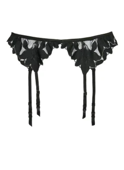Lily Embroidery Garter Belt in Black