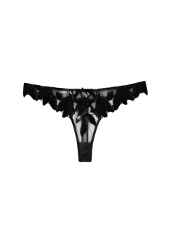 Lily Embroidery Hipster Thong in Black