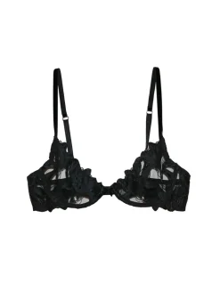 Lily Embroidery Plunge Demi Bra in Black
