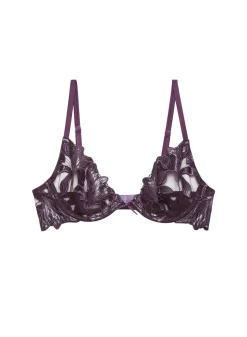 Lily Embroidery Plunge Demi Bra in Aubergine