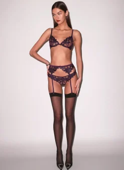 Lily Embroidery Plunge Demi Bra in Aubergine