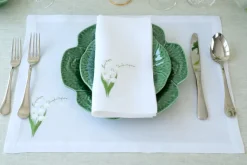 Lily of the Valley Collection, White Linen Napkin and Placemat, Set of 4