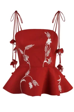 Lily Top in Deep Red & Ivory