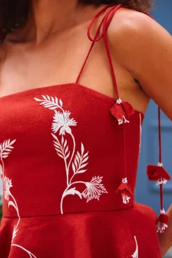 Lily Top in Deep Red & Ivory