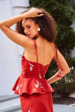 Lily Top in Deep Red & Ivory