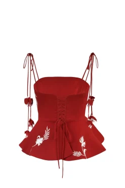 Lily Top in Deep Red & Ivory