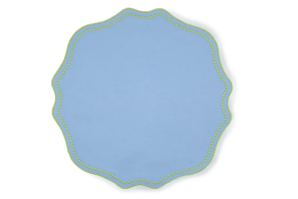 Lime Dotted Blue Linen Placemat, Set of 4