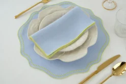 Lime Dotted Blue Linen Placemat, Set of 4