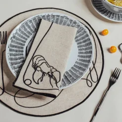 Line Drawing Embroidered Linen Placemats, Set of 4