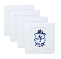 Linen Cocktail Napkins with Embroidered Bespoke Art, Set of 6