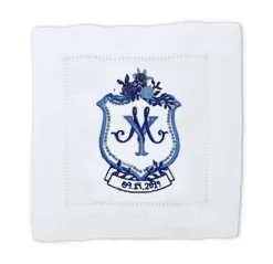 Linen Cocktail Napkins with Embroidered Bespoke Art, Set of 6