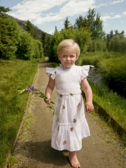Little Lady Field Dress in White with Embroidery
