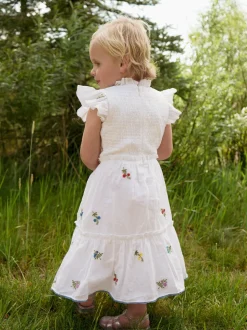 Little Lady Field Dress in White with Embroidery