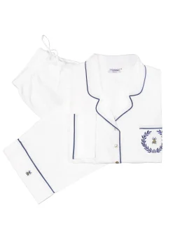 Lizzie White Cotton Pajamas with Bee Embroidery