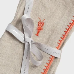 Lobster Embroidered DInner Napkins in Flax, Set of Two