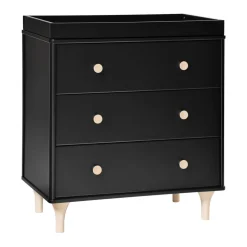 Lolly 3-Drawer Changer Dresser with Removable Changing Tray in Black & Washed Natural